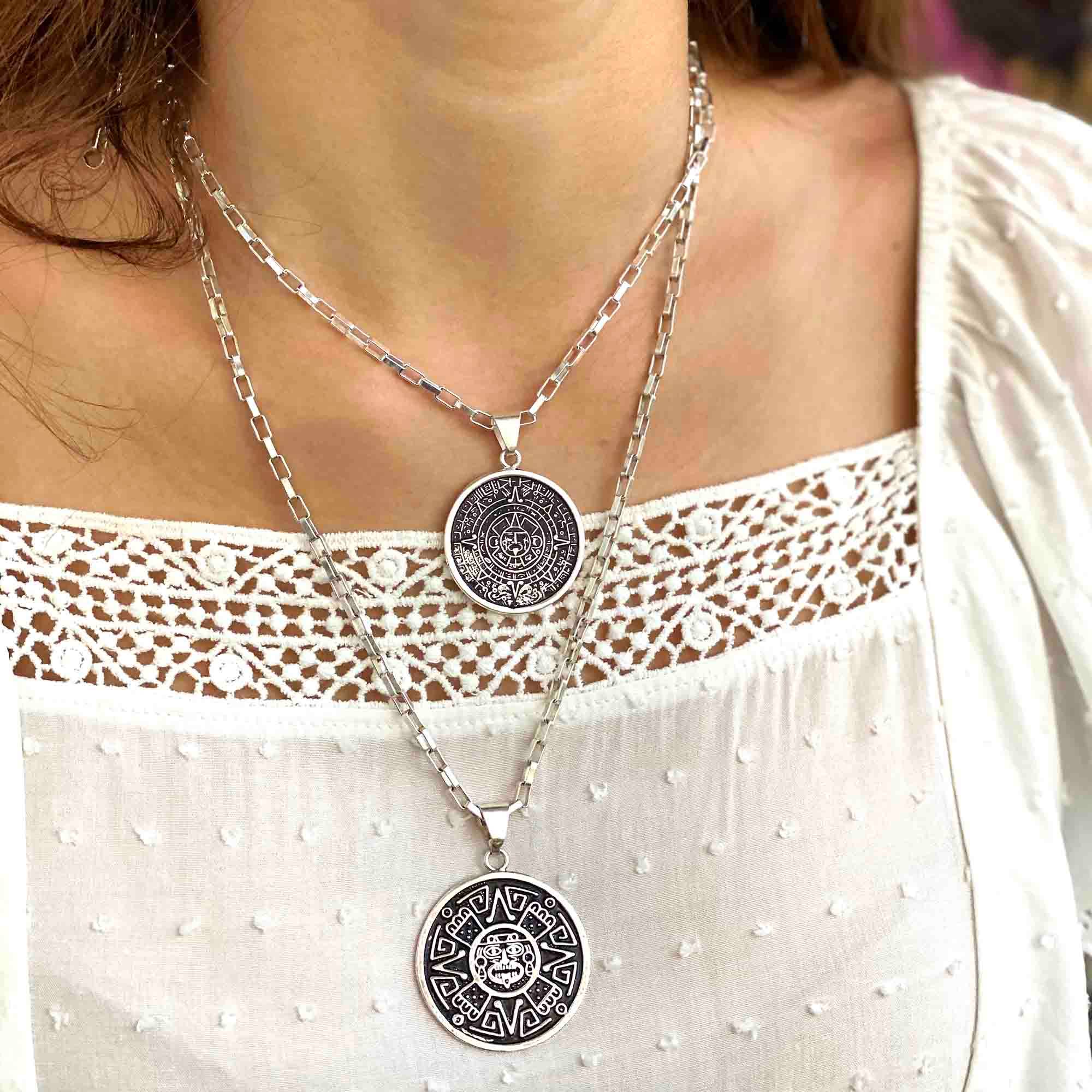 Aztec Calendar Pendant with Chain