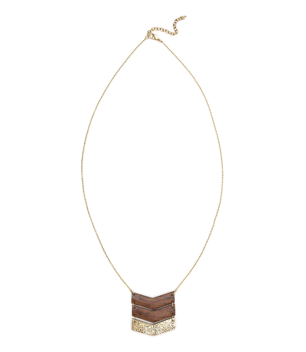 Wood and Brass Chevron Necklace