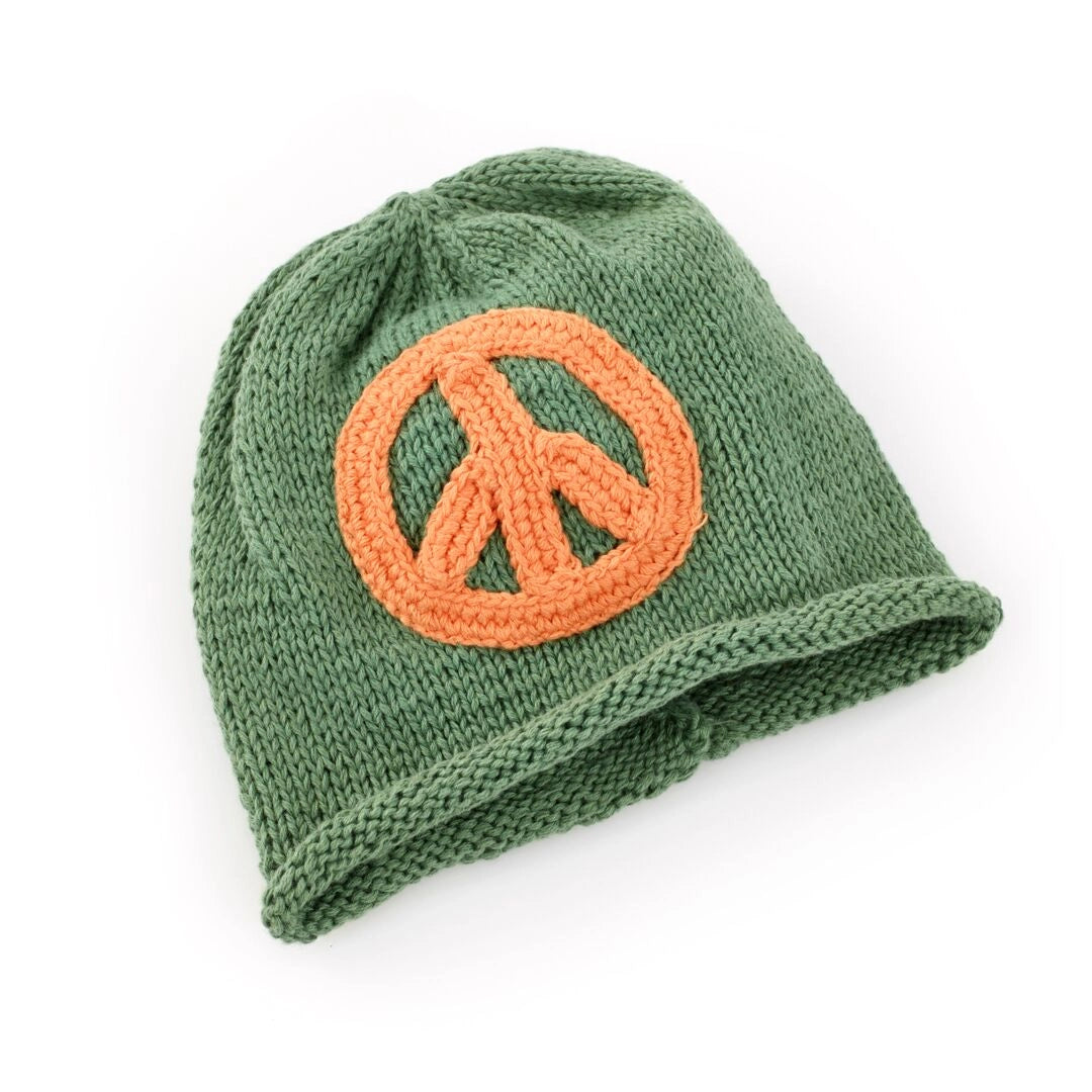 Knit Peace Baby Hat - Khaki Green