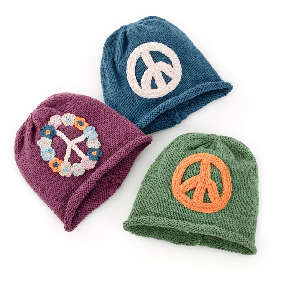 Knit Peace Baby Hat - Khaki Green