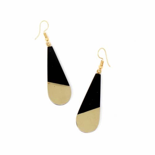 Brass & Black Horn Teardrop Earrings