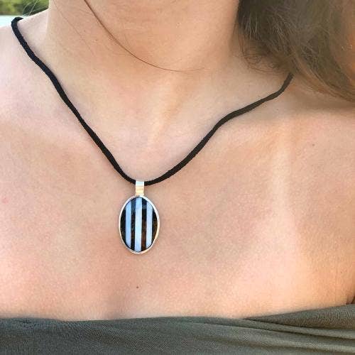 Abalone and Black Stripe Pendant Necklace (Mexico)