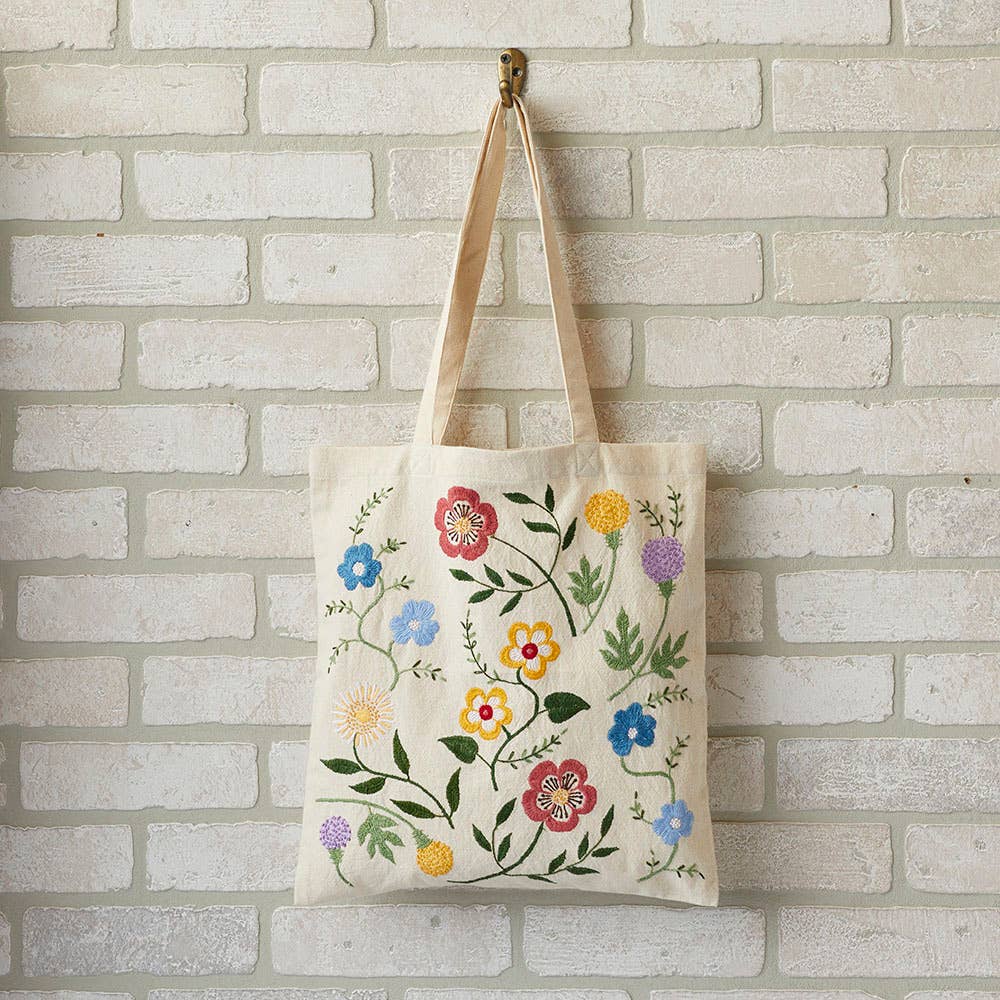 Wildflower Embroidered Tote Bag