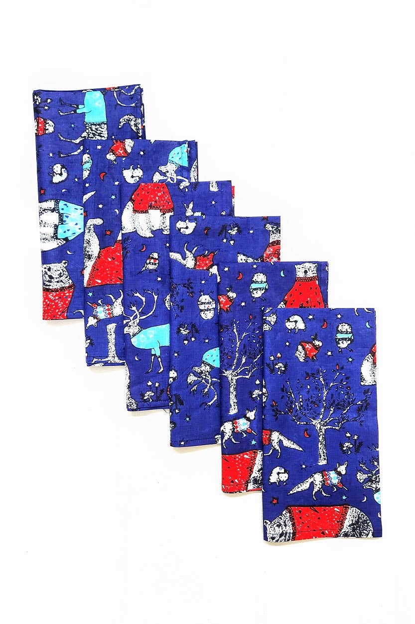 Blue Holiday Napkins, Set of 6