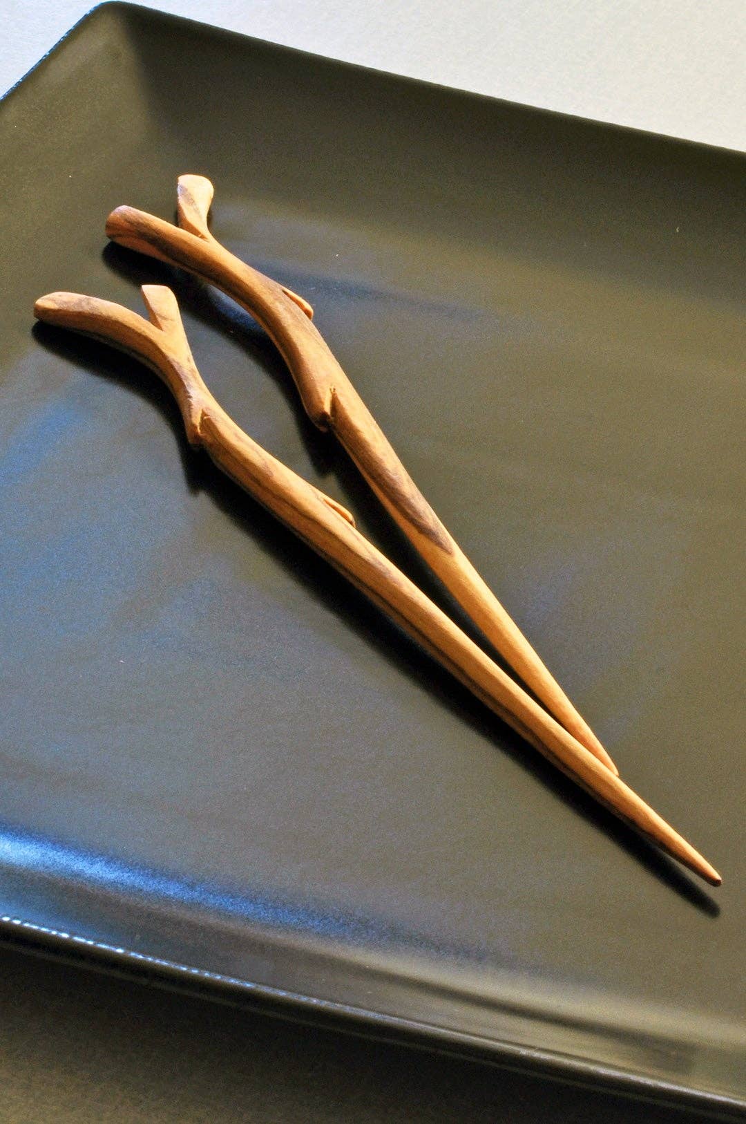 Hand Carved Wild Olive Wood Branch Chopsticks
