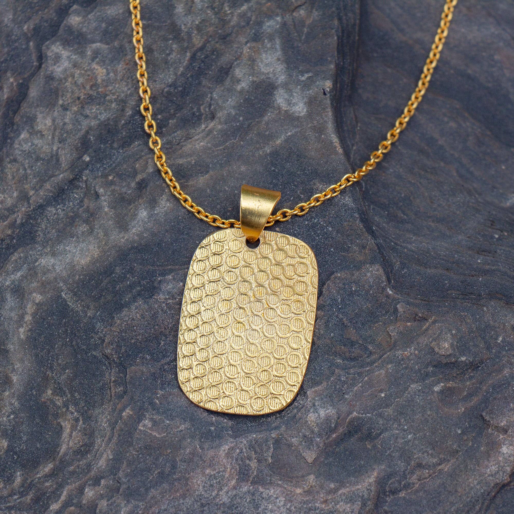 Hammered Rectangle Pendant Necklace, Golden Brass