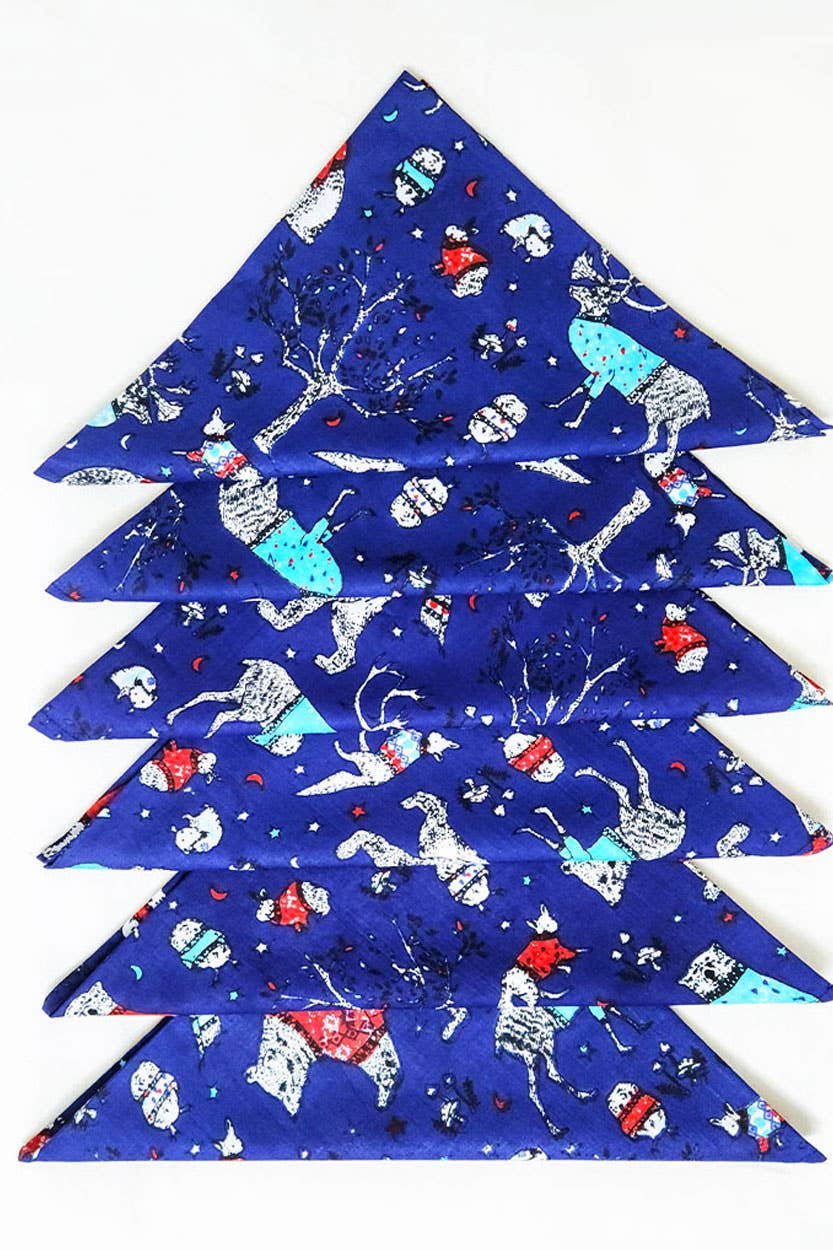 Blue Holiday Napkins, Set of 6