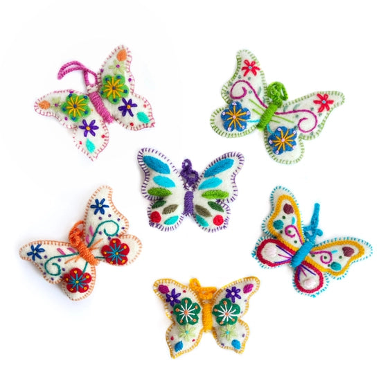 Wool Ornament - Embroidered Butterfly