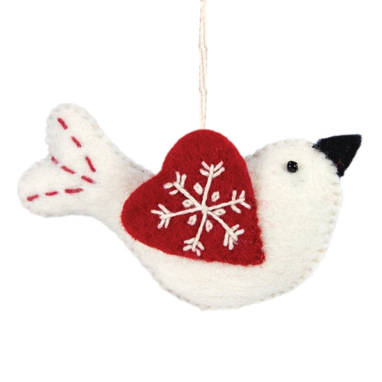Wool Ornament - Snowflake Love Bird