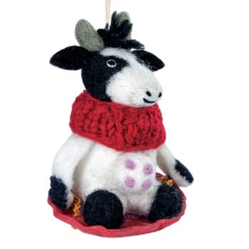 Wool Ornament - Sled Cow
