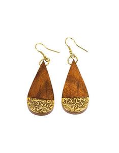 Earrings - Wood and Brass (Teardrop)